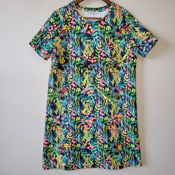Zara Dresses & Skirts - Zara Trafaluc Tropical Floral Neon Print Shift Dress Women’s Size Medium